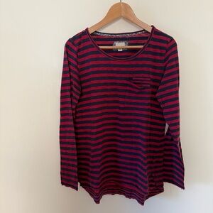 Anthropologie Navy and Red Stripe long Sleeve Tee 9-HI5 StCL, size medium